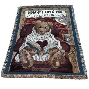 Boyds Bears Collection "How Do I Love You" Collectors Woven Tapestry Throw 50x65
